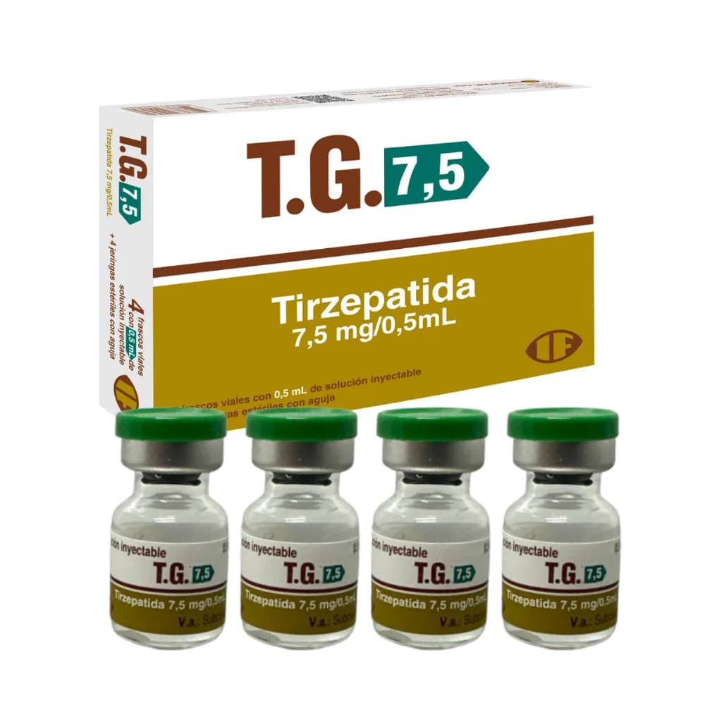 TG 7.5 Tirzepatida 7,5 mg/0,5 mL Solução Injetável com Seringa - Contém 4 Frascos